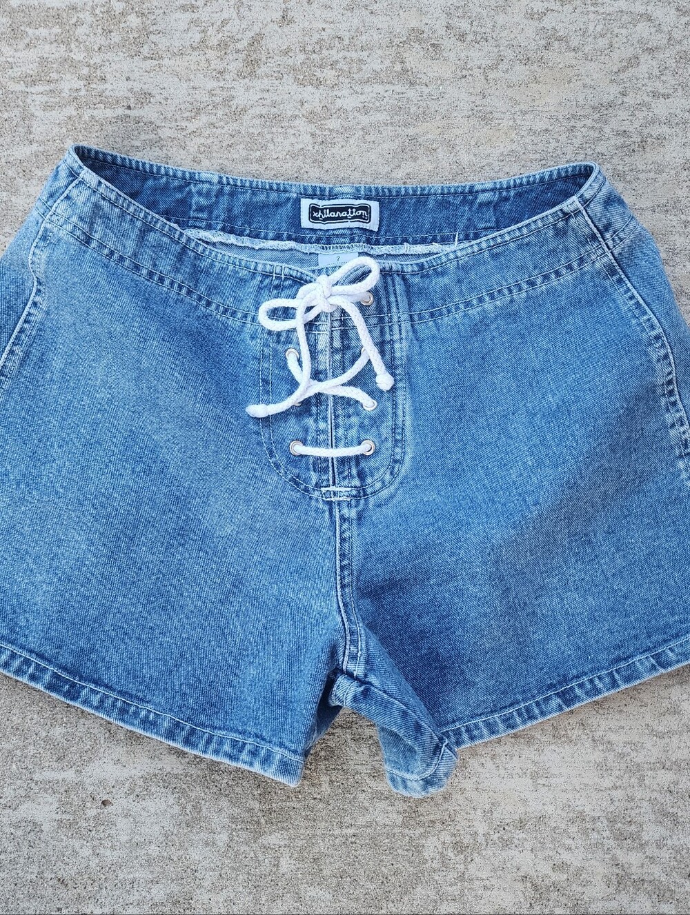 Vintage Y2K Xhilaration Lace-Up Denim Jean Booty Grunge Shorts, Sz 7